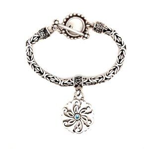 925 Silver Topaz Flower Charm Toggle Bracelet